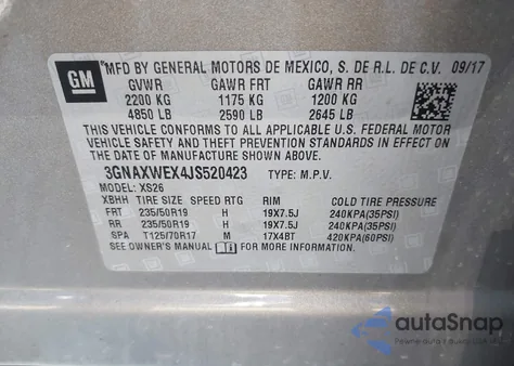 2018 Chevrolet Equinox Premier z USA, uszkodzony, nr VIN 3GNAXWEX4JS520423